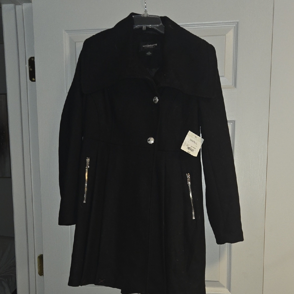 Liz Claiborne Black Trench Coat with Silver Accents